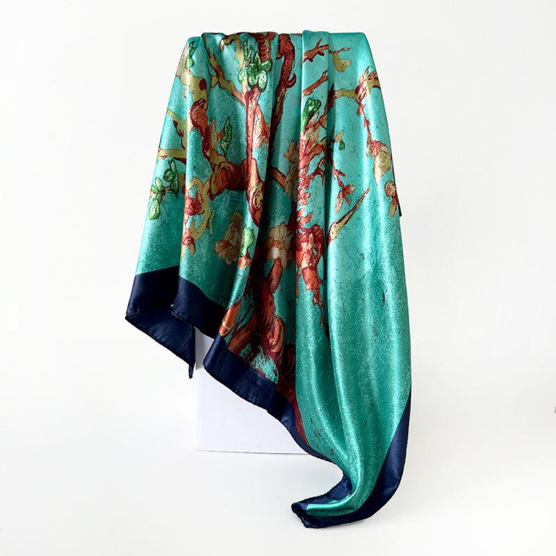 90cm Women’s Scarf – New Style Headscarf, Vintage Print Shawl, Rayon Satin Square Scarf