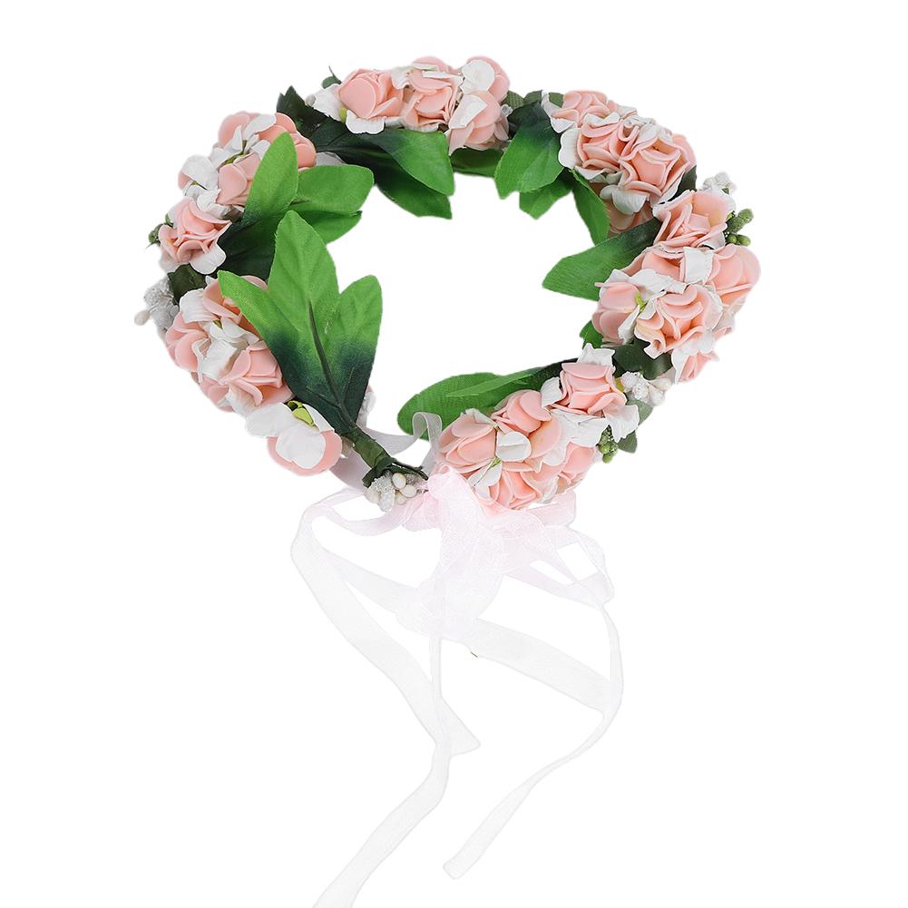 Artificial Flower Wreath Crown Garland Headband Girl Hair Accessories Headwear for Wedding SuppliesPink