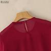 ZANZEA Women Casual Sheer Mesh Splice Round Neck Short Sleeve Blouse