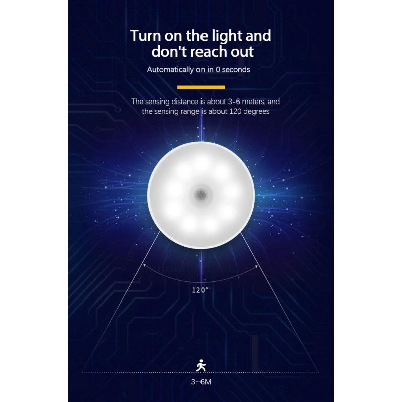 LED Smart Human Body Sensor Night Lamp Emergency Automatic Lighting USB Charging Wireless Magentic Suction Use Night Light