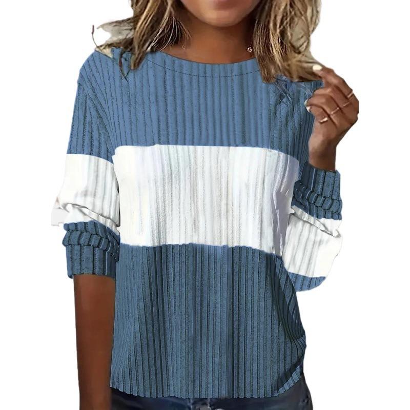 Women's Autumn Winter Woolen Patchwork Long Sleeve T-shirt Top