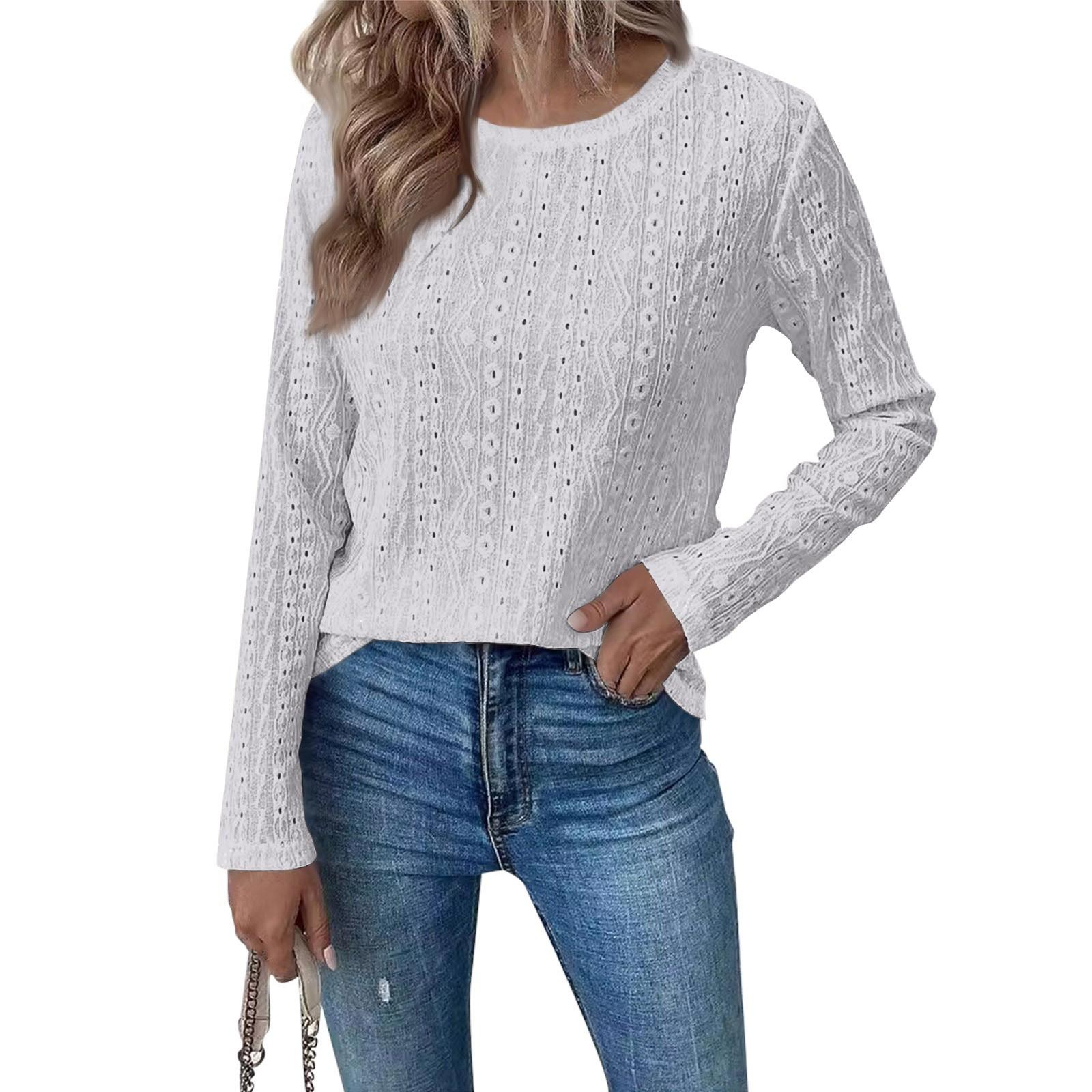 

Женская мода круглый вырез однотонный повседневный топ рубашка с вырезом XL белый