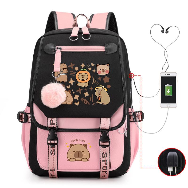 Fashion Trend Kapibara Leisure Burden Reduction Travel Bag Multifunctional Large Capacity USB Student School Bag
