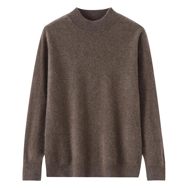 Men's 100% Pure Wool Half-High Collar Thick Knit Pullover Sweater
