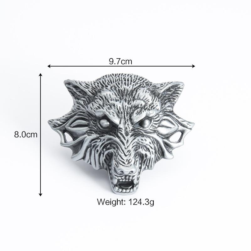 Men's Cowhide Smooth Buckle Belt Domineering Wolf Head Belt Spirit Guy Jeans Belt