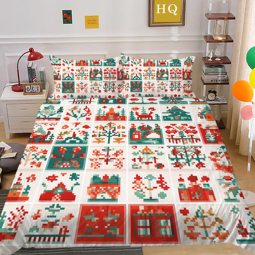Weihnachtsdruck 3D-Druck Polyester Kissenbezug Bettbezug Zwei- oder Dreiteiliges Set