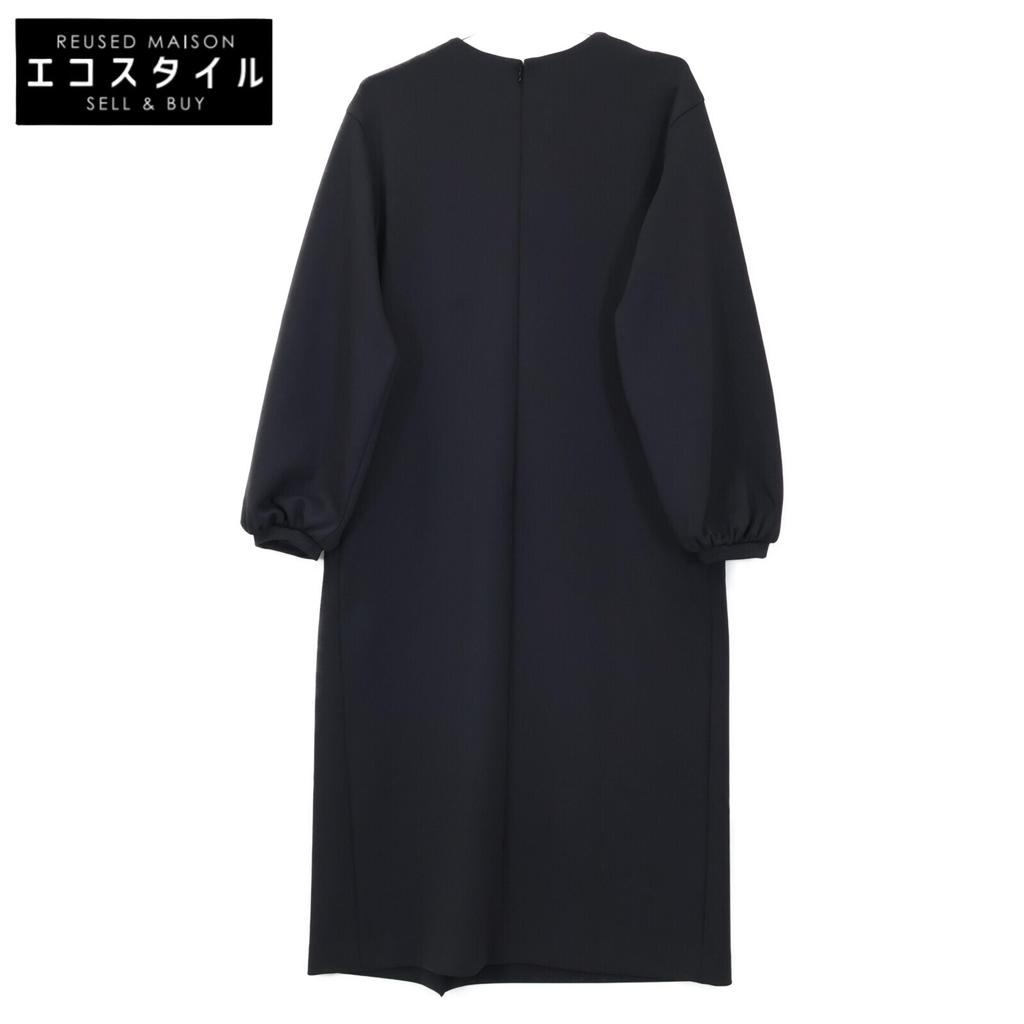 UNITED ARROWS Black Pearl Motif Long Sleeve One-piece Dress 38 blackUsed