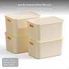 2Pack Large Rectangular Storage Box with Lid, Stackable PP Organizer 4 Pack Creamy White