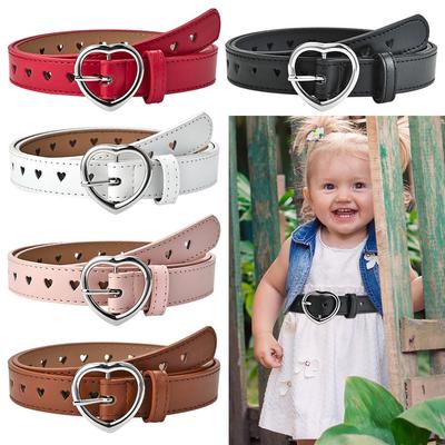 Casual Cute Children Waist Belt Peach Heart Buckle Belt Faux Leather Belt Waistband