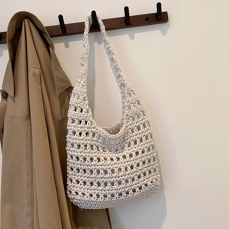 

Вместительная тканая сумка для рабочей одежды, женская, лето 2024, новинка, ретро, вязаная сумка с вырезами, свободная сетчатая пляжная сумка White