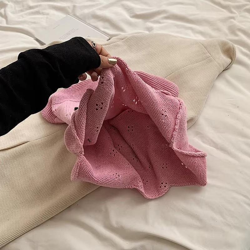 Solid Color Large Capacity Shoulder Bucket Bag Fashionable Knitted Work Commuter Bag Daily Shopper Tote For Women