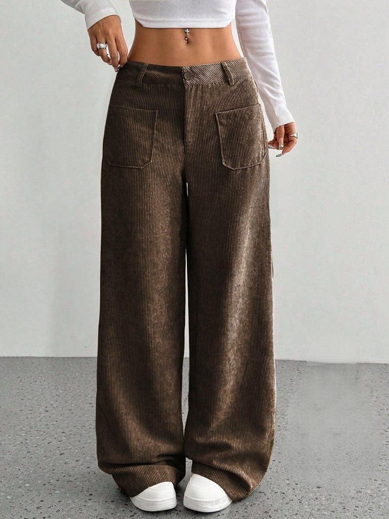 2025 Women's Casual Loose Floor-Length Wide-Leg Pants with Front and Back Pockets
