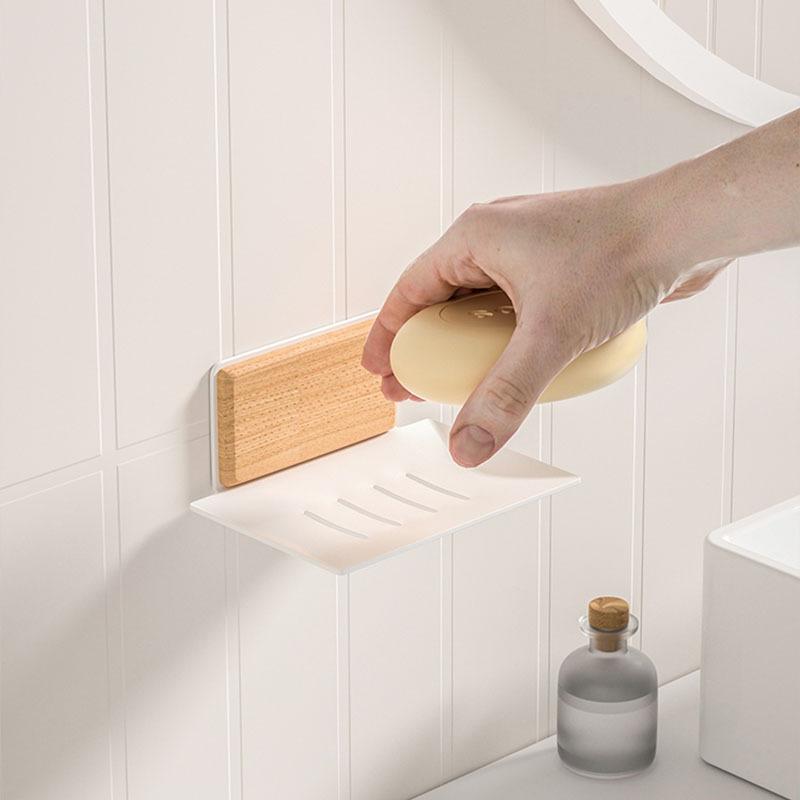 Bathroom Non Perforated Soap Box Toilet Wall Mounted Soap Dish Holder Walnut and Beech Wood Light Luxury Soap Holder