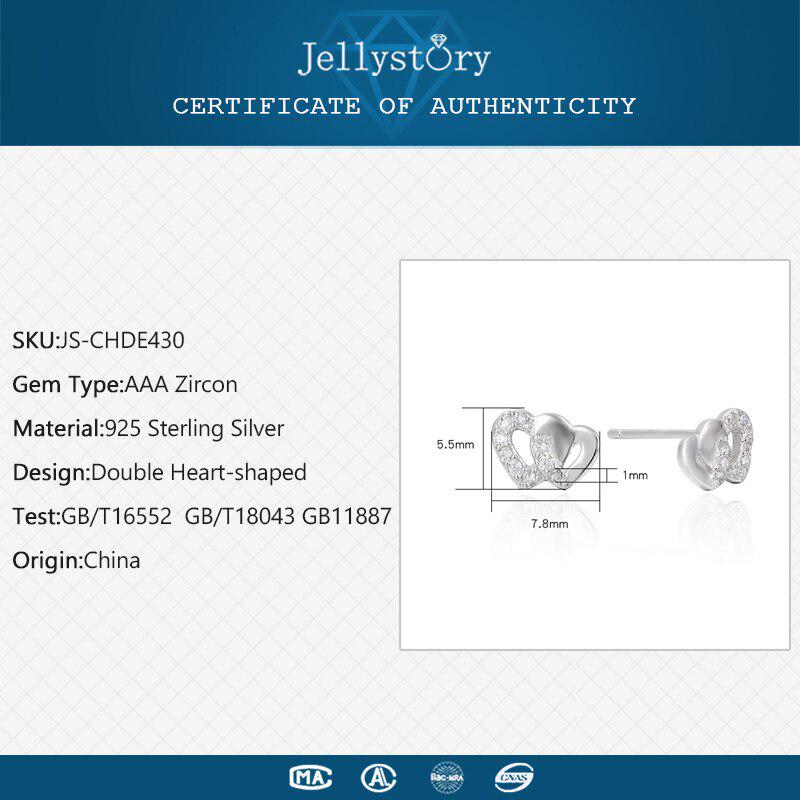 Tancise Fashion 925 Silver Double Heart-shaped Stud Earrings with Created AAA Zircon Gemstone Fine Jewelry Wedding Party Gift