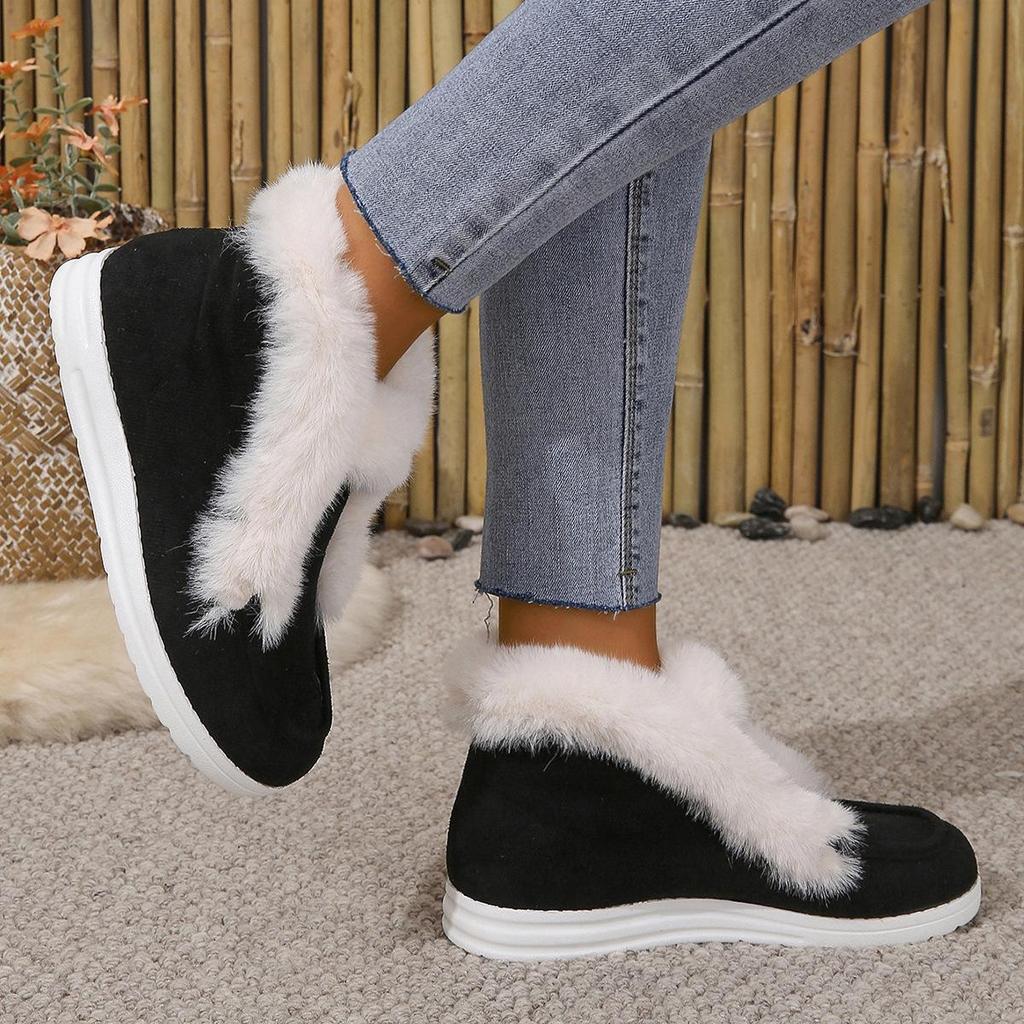 Women's Plus Size Fur-Lined Snow Boots - Cross-Border Winter Style, Short Tube, Thick Furry Cotton Warm Lining