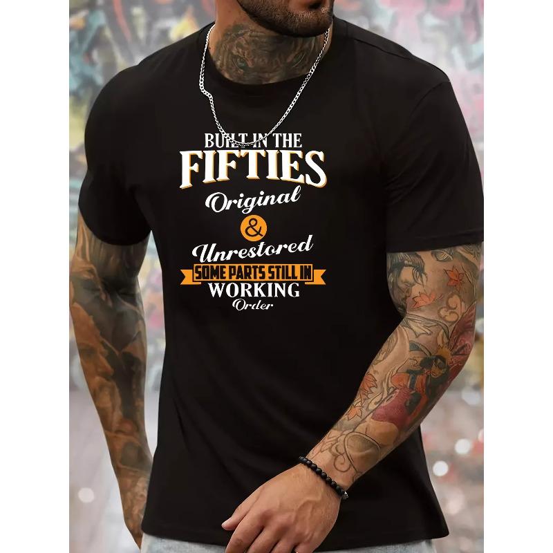 

Европейские размеры Сделано в пятидесятых, Мужская футболка с круглым вырезом и коротким рукавом, Модный креативный принт, Повседневный легкий топ для летних образов S чёрный