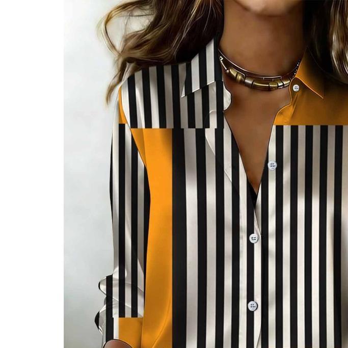 La camicia a righe da donna a maniche lunghe con bottoni è adatta per l'uso quotidiano casual in stile accademico e può essere indossata tutto l'anno.