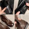 Cowhide Grape Mother Same Retro Leather Thin Knight Boots Women's Pleated High Boots Thick Heel But Knee Boots