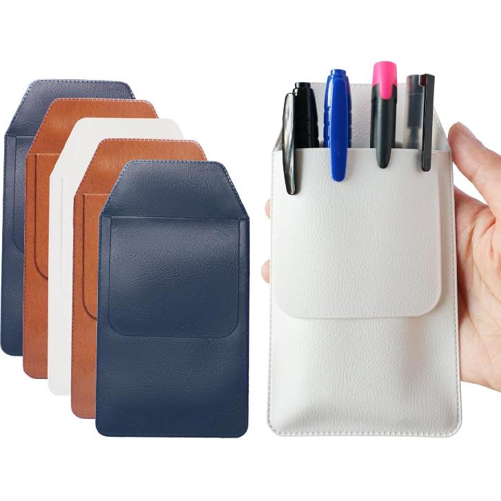 DJDIRY Pack of 6 Pocket Protector, Pocket Pen Holder Organizer Pouch for Shirts Lab Coats Pants Pen Sleeve PVC Pen Pocket (White/Blue/Brown)