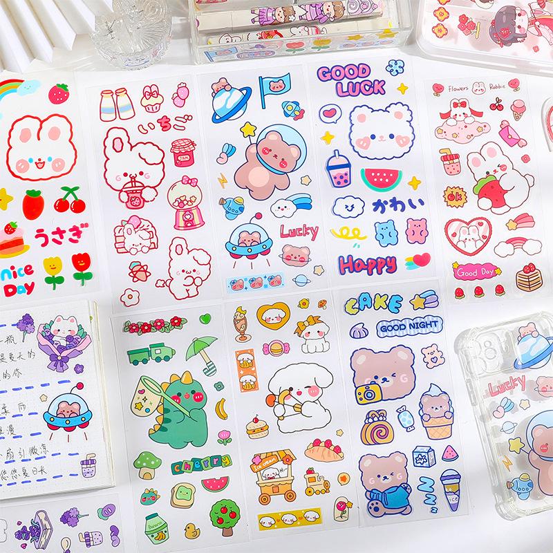 Korean cute cartoon transparent hand account stickers pet waterproof thermos cup diary decoration material waterproof small stickers photo bear