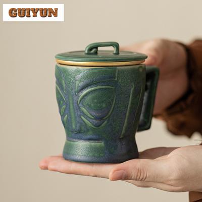 210ml Chinese Sanxingdui Culture Ceramic Filter Tea Separator Cup Customized Office Work Mug Teaset Portable Travel Leather Bag