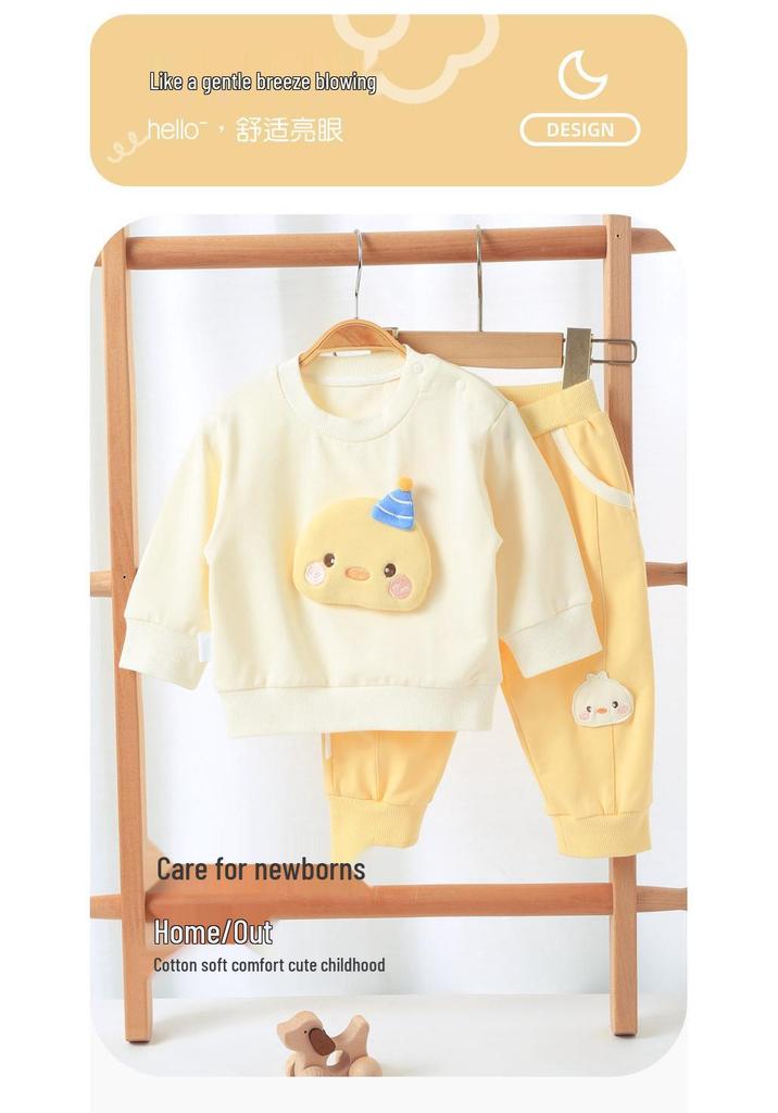 Youqi Baby Spring Collection: Long-Sleeved Hoodie & Sweatpants Set for Children - Versatile Outdoor Two-Piece Outfit.