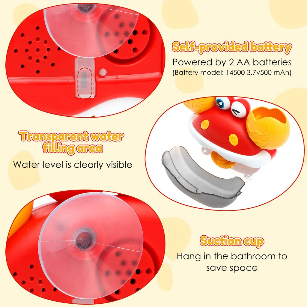 Crab Music Box Baby Bathroom Decor Bubble Machine Toy Waterproof Musical Box Adjustable Volume 12 Songs for Baby Birthday Gifts