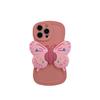 Three-dimensional pink butterfly silicone bracket for iPhone16Pro max iPhone 15 case 14/13 soft case