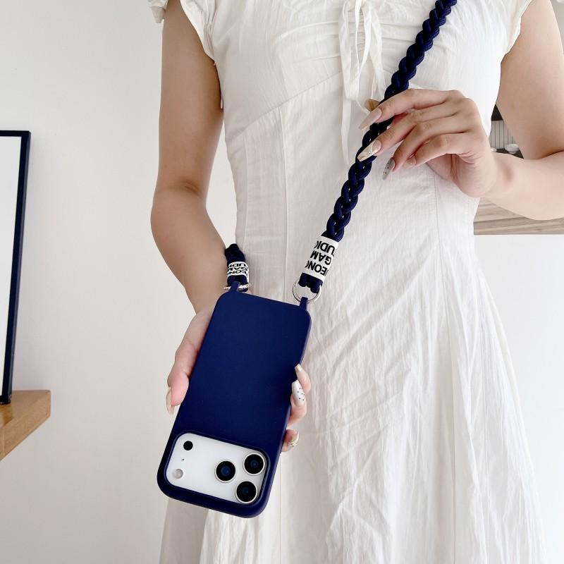 Solid Braid Lanyard Case For iPhone 17 Pro Max 16 16E 15 Plus 11 12 13 14 Fashion Crossbody Cord Strap Soft Silicon Cover