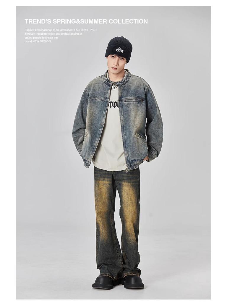 GURBAKS Retro Distressed Jeansjacke - Herren Locker Lässig Trend