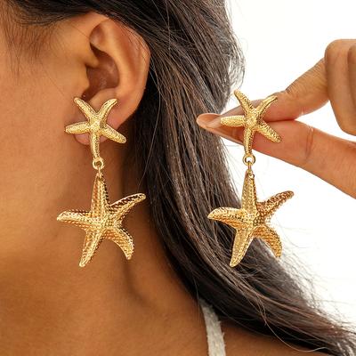 Exaggerated Starfish Gold Earrings Ins Wind Shell Beach Wind Stud Earrings