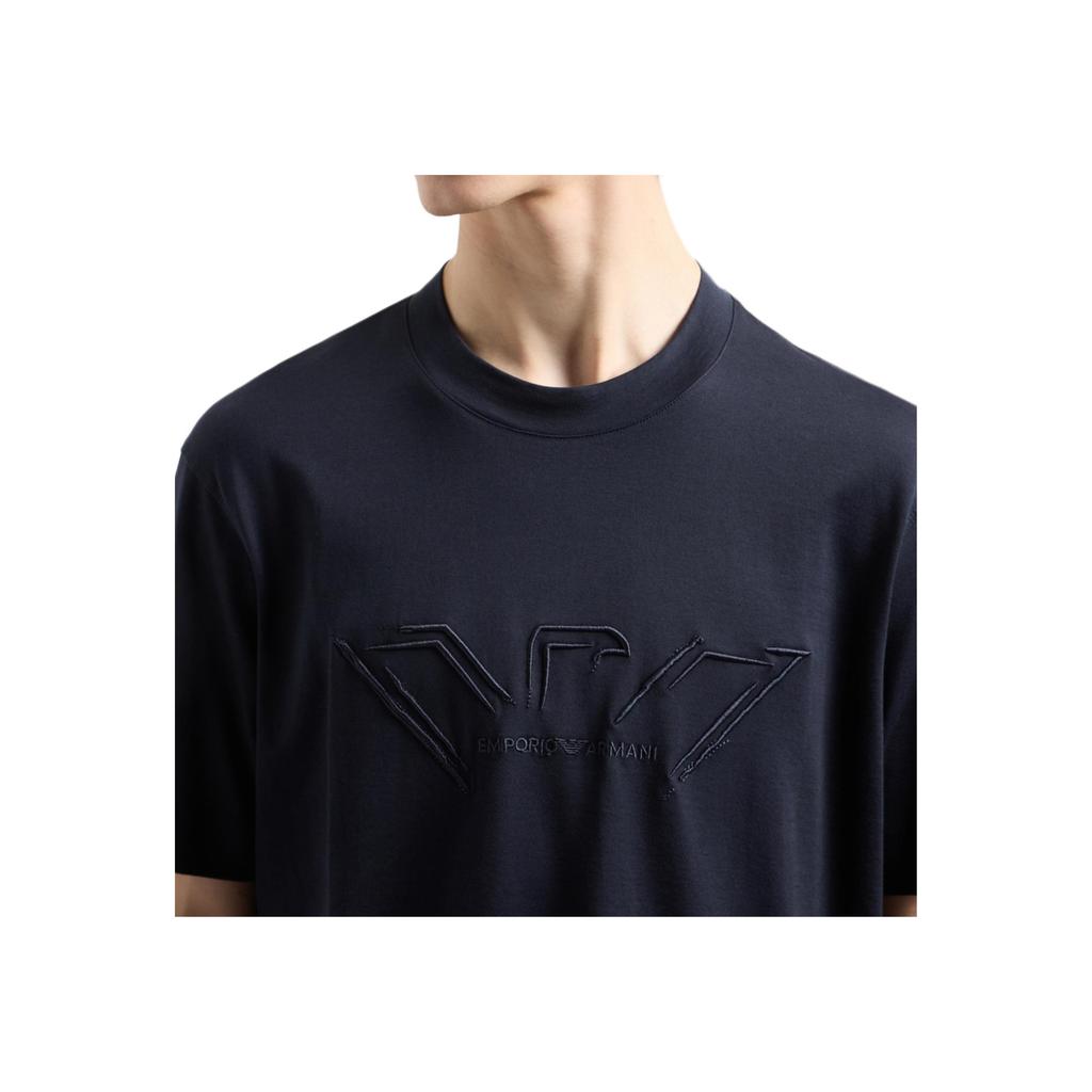 Emporio Armani Buchstabenstickerei Print Rundhals Kurzarm T-Shirt Herren Oberteile Marineblau 6D1TQ7-1JOCZ-0988
