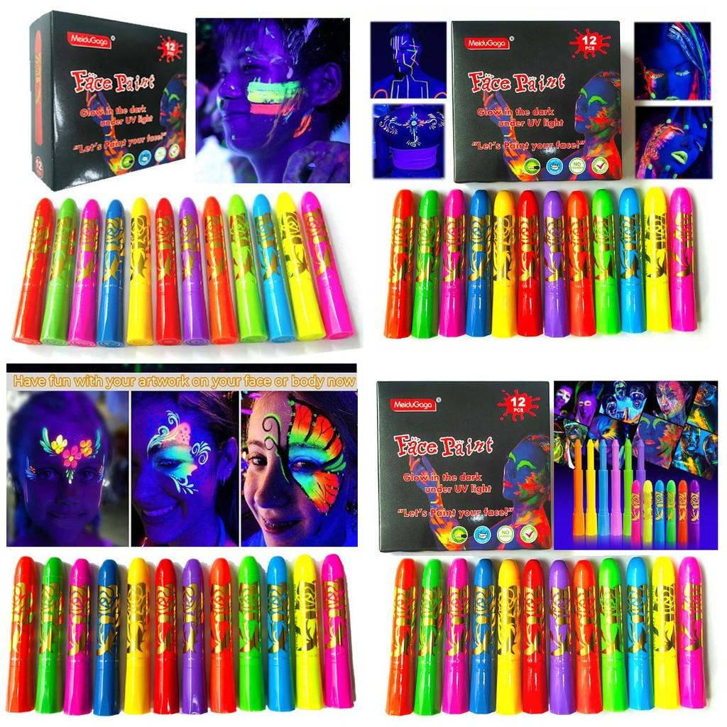 12pcs Noctilucent Human Body Painting Crayon Makeup Pigment For Halloween Costume Parties