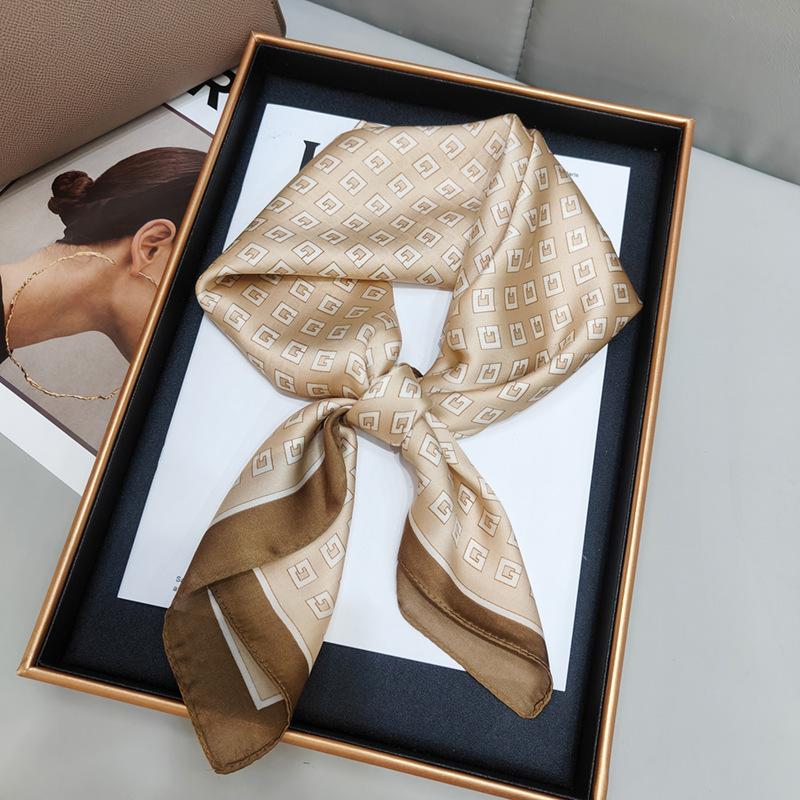 New Versatile Imitation Silk with Suit Silk Scarf Fashionable Women's Small Square Silk Scarf French Spring and Autumn Scarf