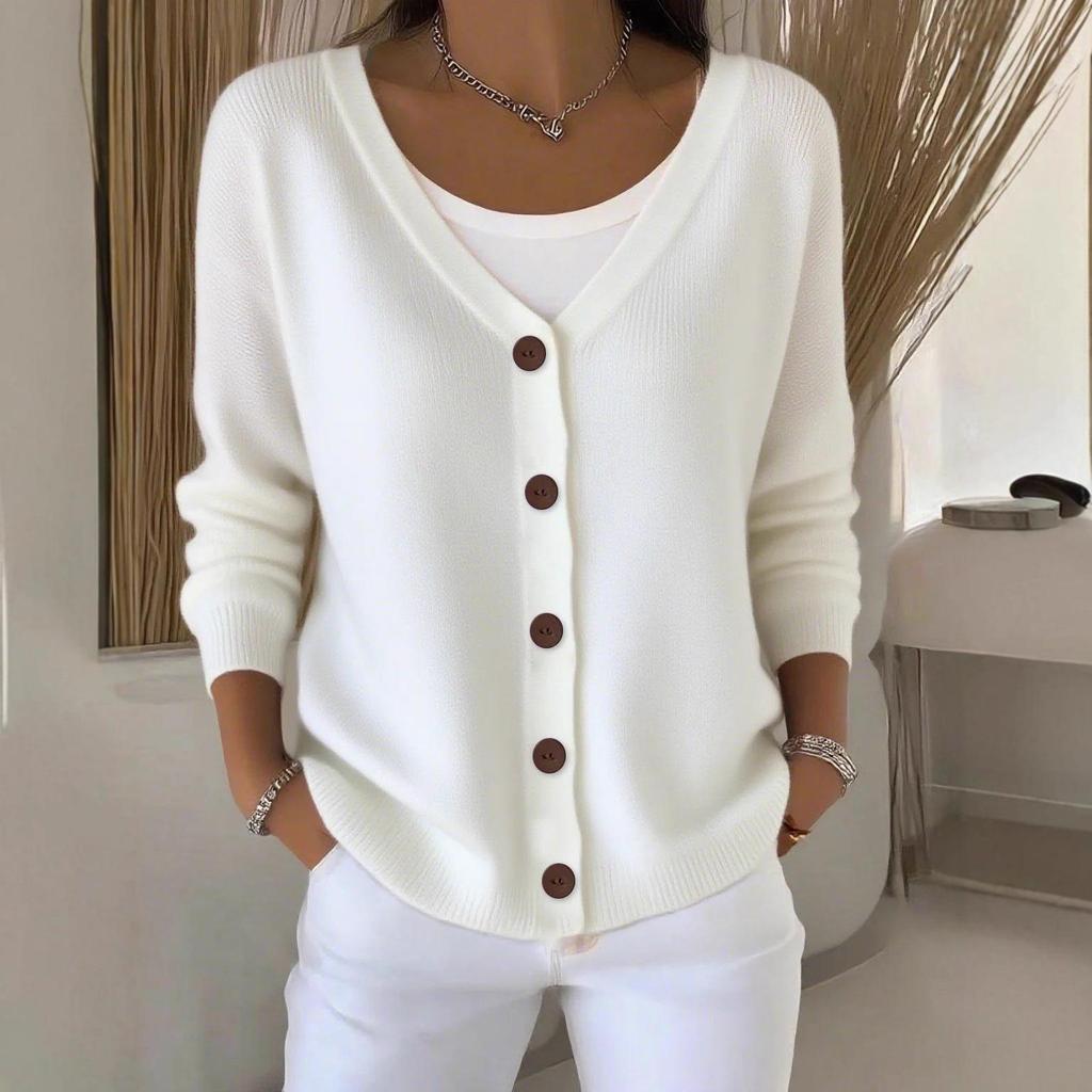 Women's Solid Color Loose Knit Button Cardigan - Casual European & American Style 2025
