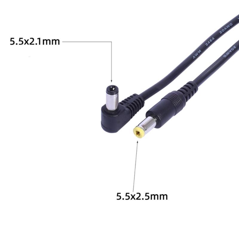 90 Degree DC5521 Male To Straight Head DC5521 Male Power Extension Cable Line for LED Light and Security Cameras 1m
