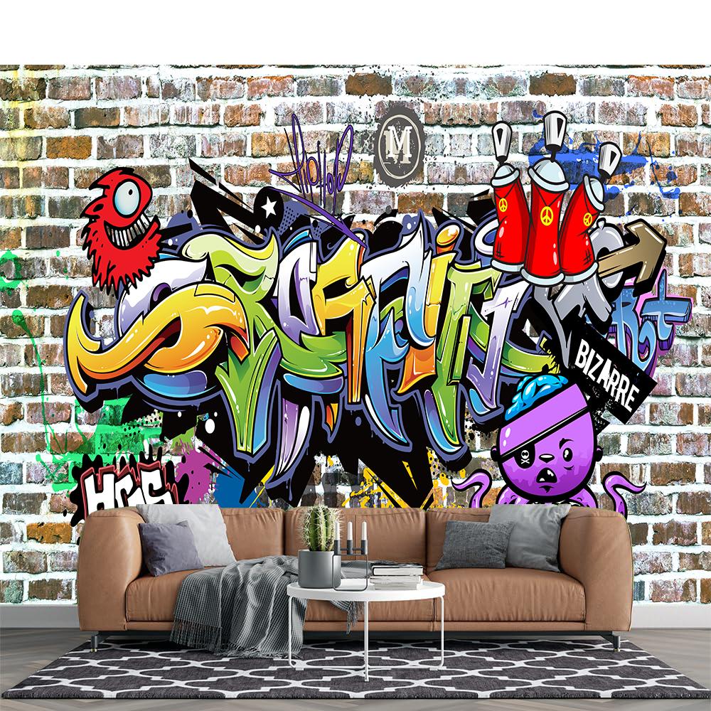 

Brick Graffiti Wallpaper 3d Graffiti Mural Bedroom Living Room Cafe Bar Graffiti Wall Murals Home Decor 200 cm(W) x 140 cm(H)
