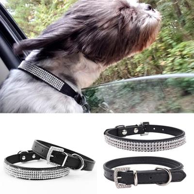 Dog Collar Glitter Rhinestone Decoration Adjustable Faux Leather Puppy Collar Pet Traction