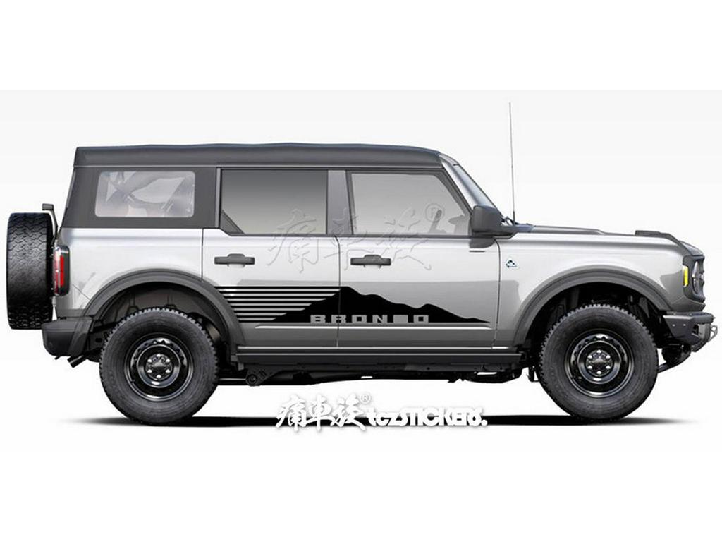 Bronco Mustang Car Stickers: Pinstripes, Waistline, and Side Skirt Decorations