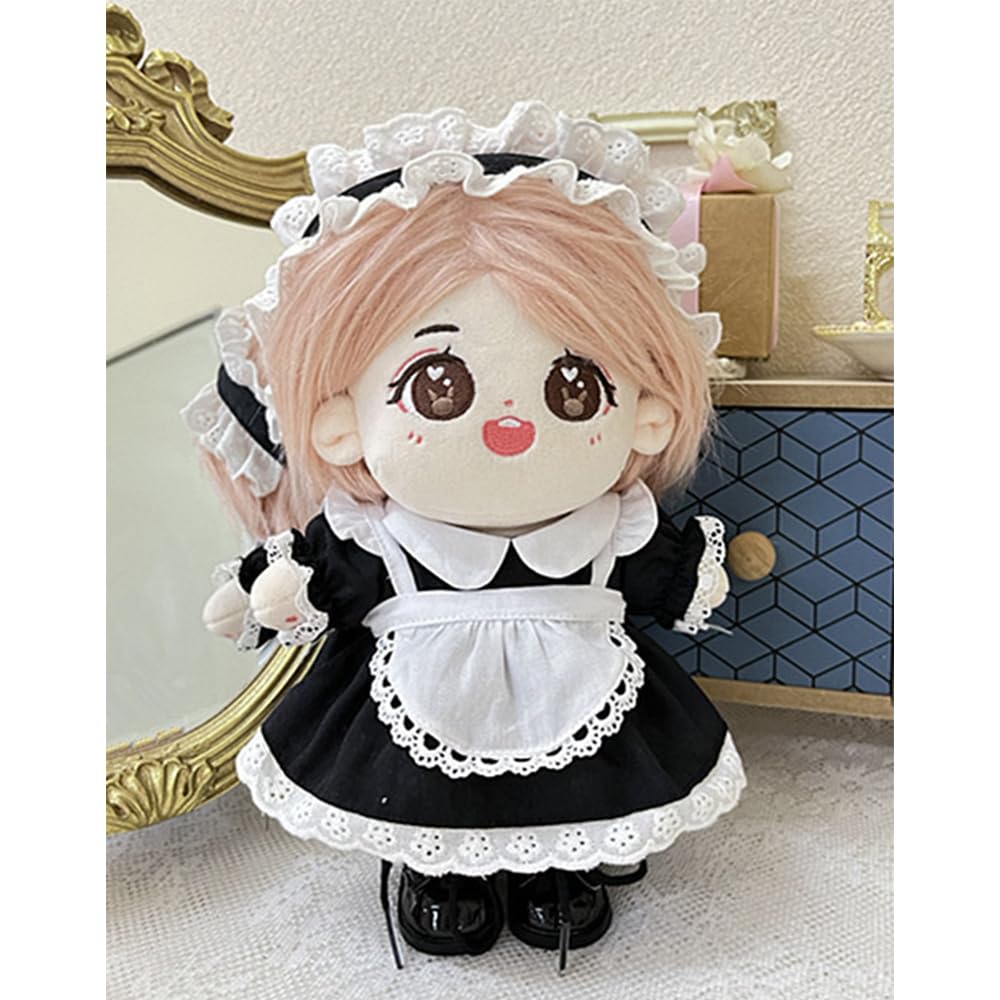 niannyyhouse 20cm Plush Clothes Maid Outfit Headgear Dress Apron Doll Clothes Cotton Doll Accessories Dress Up (black)