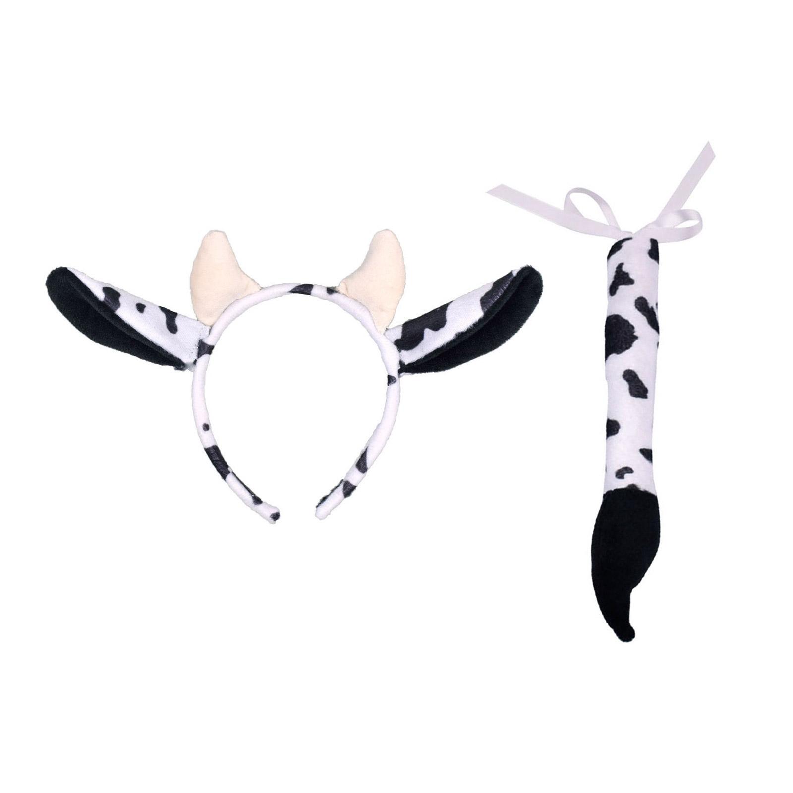 Woman Cartoon Cow Ear Shape Headband with Tail Set Hair Hoop Animes Character Performances Live Broadcast Headpiece 1