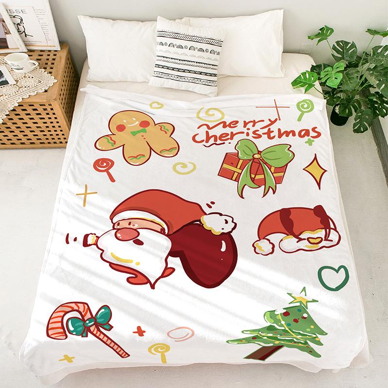 Christmas Flannel Blanket Printed Office Nap Throw Winter Warm Blanket for Desk Home Use