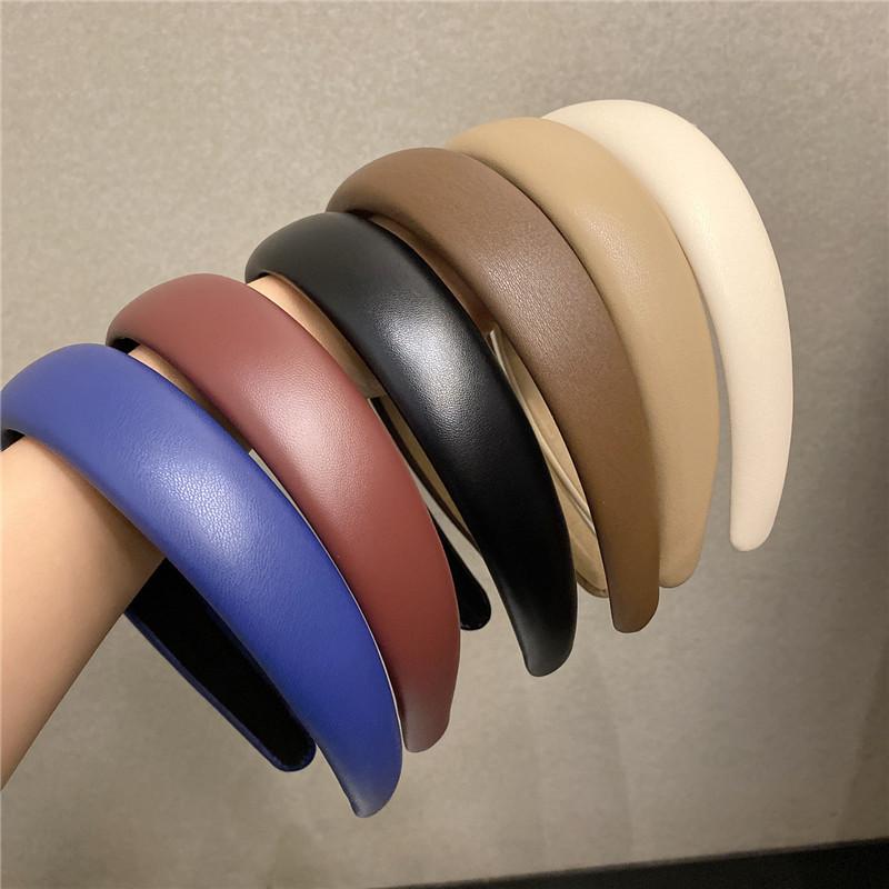 Vintage Pu Leather Thick Sponge Headband for Women Girls Korean Solid Color Wide Hair Hoop Headband Headwear Hair Accessories
