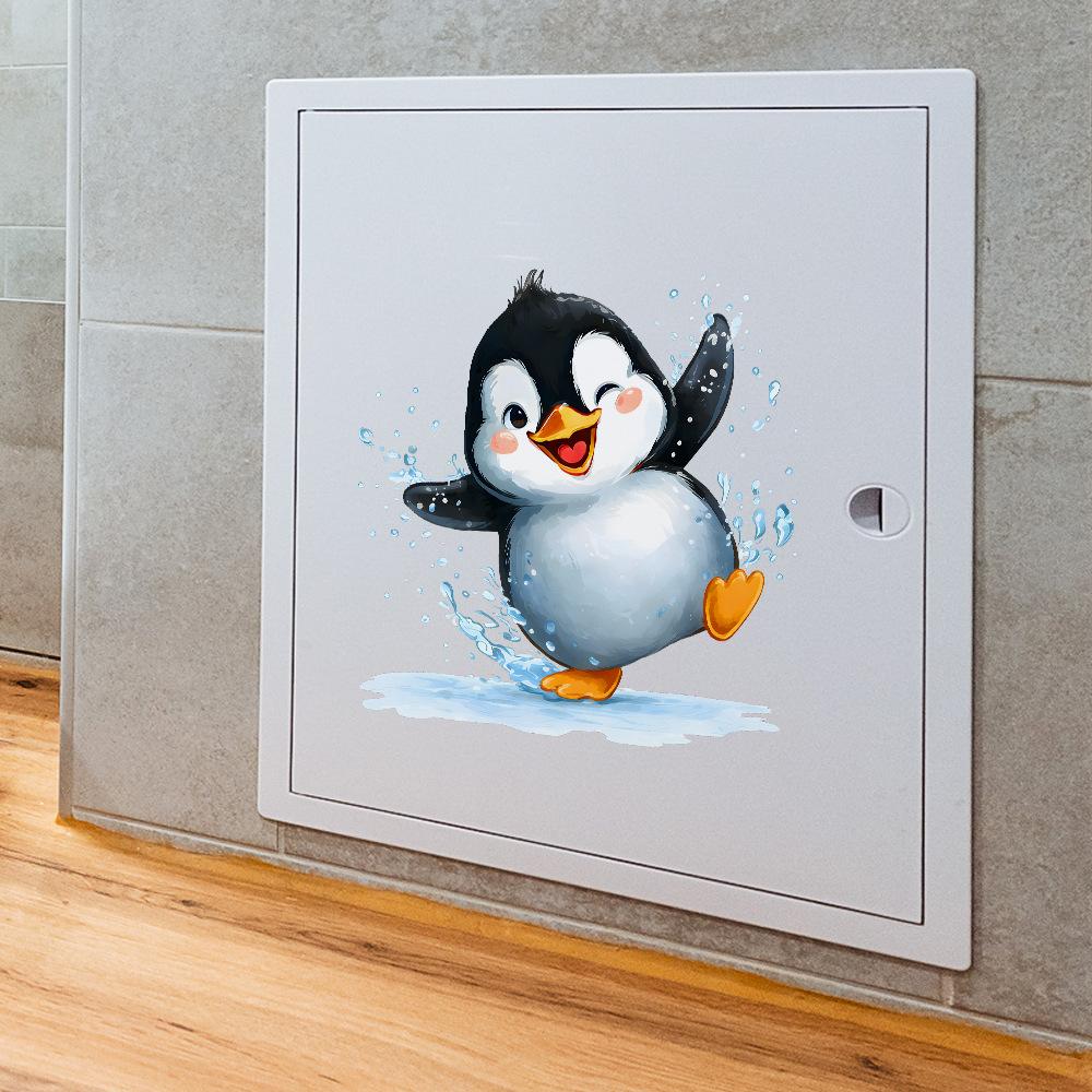 Cartoon Mischievous Penguin Playing In Water Bathroom Decoration Wall Sticker for Interior Design