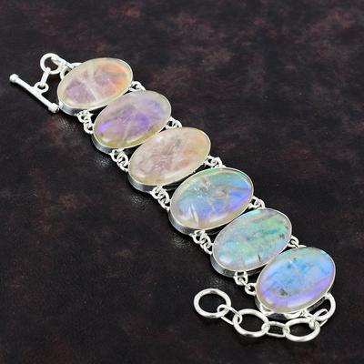 Rainbow Mystic Opal apyrankė Tikras brangakmenių apyrankė Rankų darbo papuošalai 925 Sterlingo Sidabrinė apyrankė Reguliuojama grandinėlė apyrankė dovana mamai