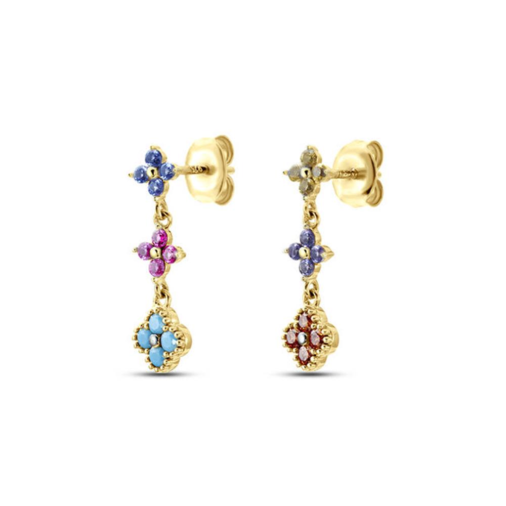 ROXI S925 Silver Petals Stud Earring Microinlaid Colorful Cubic Zirconia Chain Tassel Earrings For Women Dangle Earring