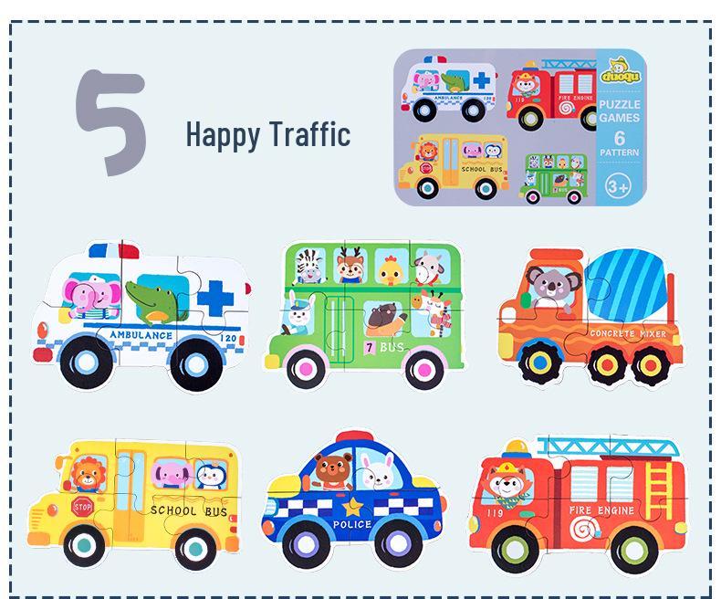 Children's Educational Wooden Cognitive Puzzle Toy - Six-in-One Tin Box