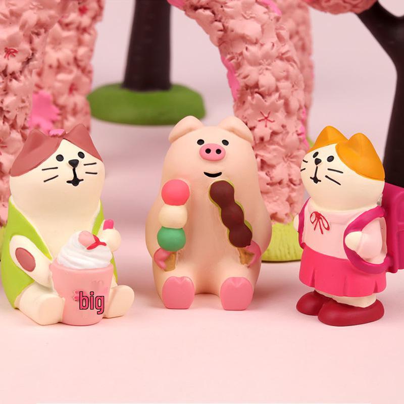 Handmade Japanese Zakka Cat Ornaments: Cute Cherry Blossom Resin Decor for Home