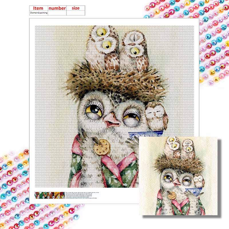 New Arrival 5D DIY Full Circle Diamond Painting "Cute Owl" Embroidery Cross Stitch Home Decor Gift