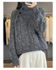 Mengyi 25 Autumn/Winter Women's High Neck Yarn-Dyed Wool Sweater with Side Buttons and Cable Knit Design.
